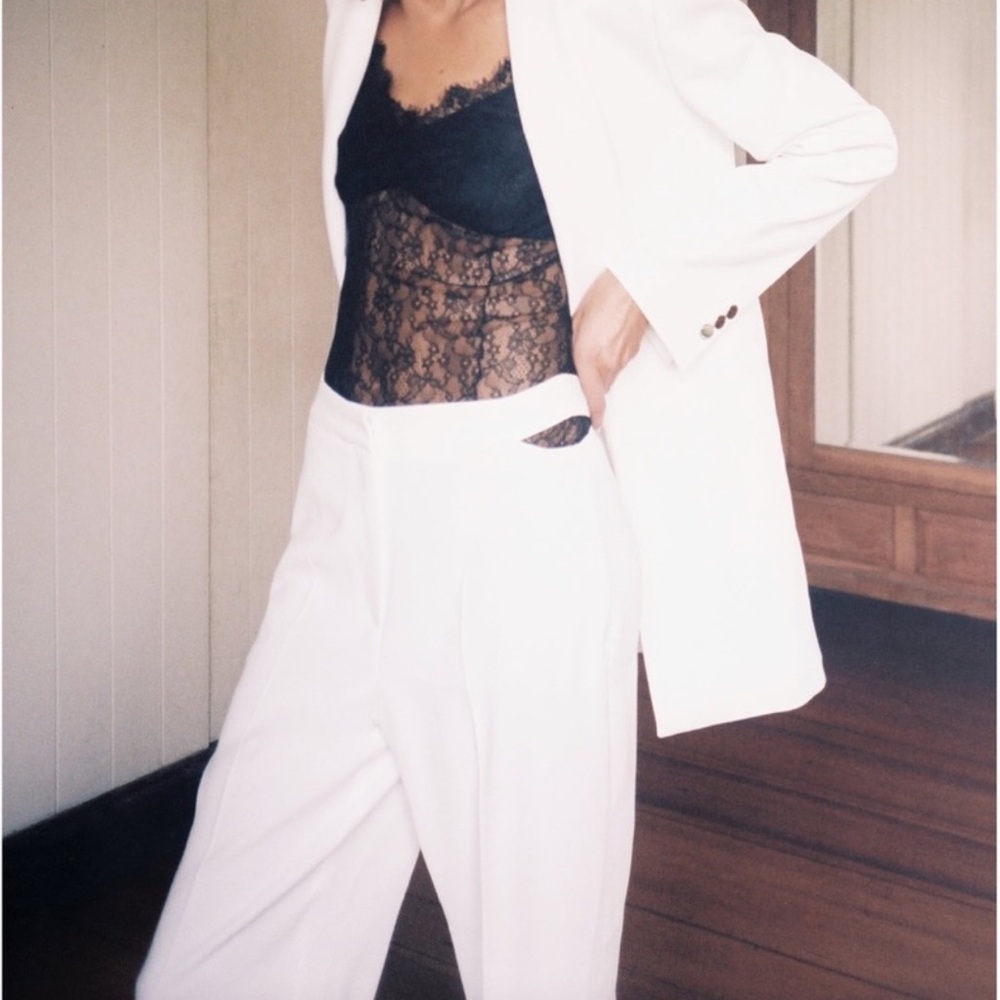 Zara Cut Out Wide Leg Pants in Ecru